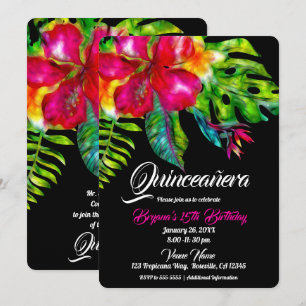 Ljus tropisk blomster Hibiskusblad Quinceañera Inbjudningar