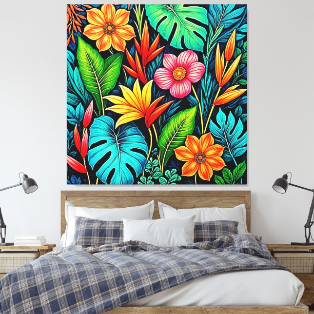 Ljus tropisk dschungel blommar konst canvastryck (Insitu (sovrum))