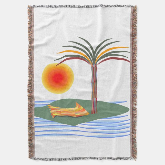 Ljus tropisk palmutbildning, sol och vågor mysfilt (Framsidan Vertikal)