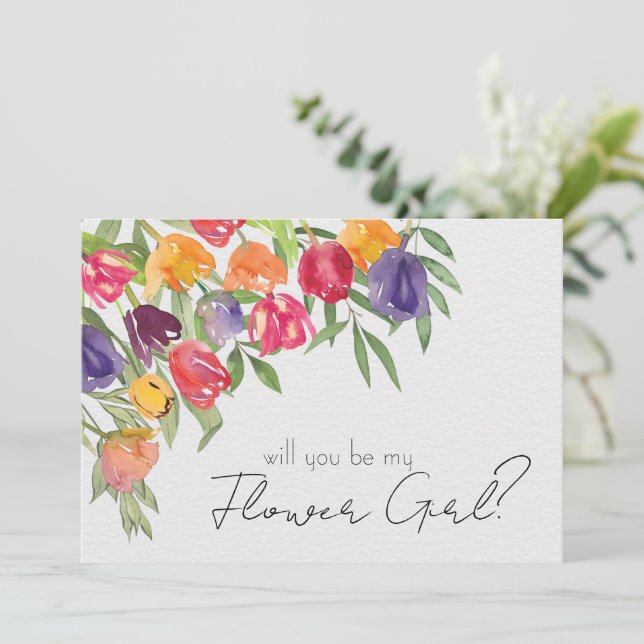 Ljus tulpan och grönska blomsterflicka förfrågan  inbjudningar (Stående Fram)