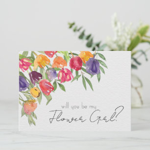 Ljus tulpan och grönska blomsterflicka-förslag inbjudningar