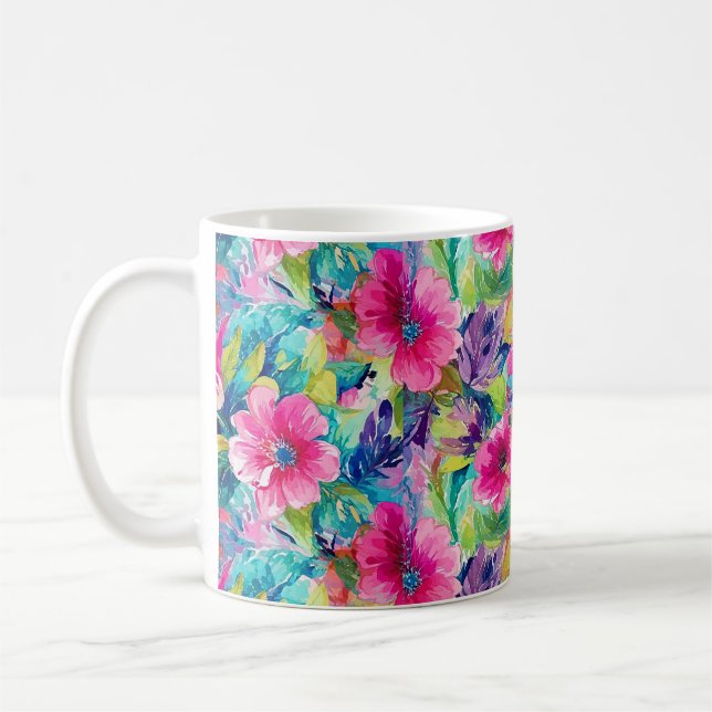 Ljus turkos blomster kaffemugg (Vänster)