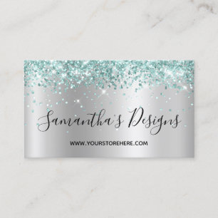 Ljus Turkos Glitter Ljus Silverfärgad Ombre Visitkort