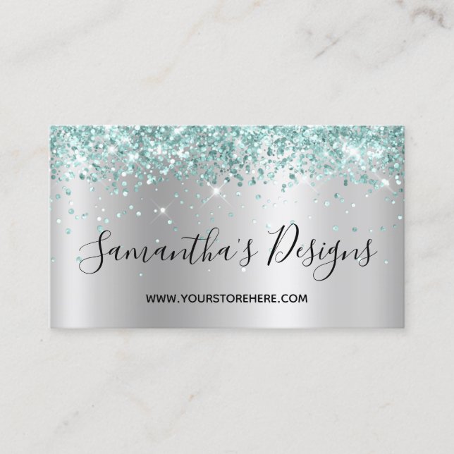 Ljus Turkos Glitter Ljus Silverfärgad Ombre Visitkort (Framsida)