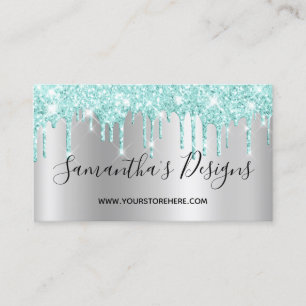 Ljus Turkos Glitterdropp Silverfärgad Ombre Webbut Visitkort