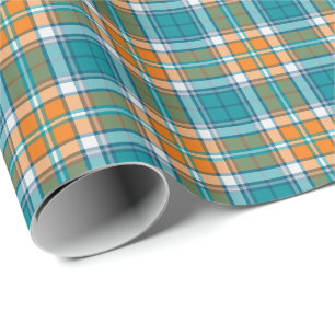 Ljus turkos och orange sportigt plädmönster presentpapper