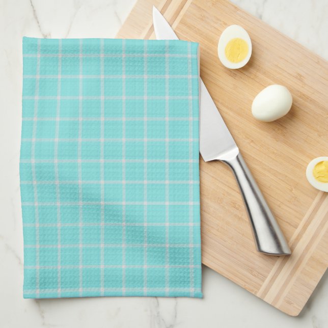 ljus turkos och vit fönsterrutig Gingham Kökshandduk (Vikt i Fjärdedel)