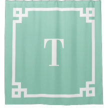 Ljus turkos och vit grekisk nyckel Enkel monogram