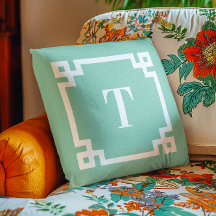 Ljus turkos och vit grekisk nyckel kant monogram