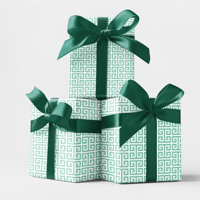 Ljus turkos och vit grekisk nyckel-mönster presentpapper (Light Teal and White Greek Key Pattern Wrapping Paper)