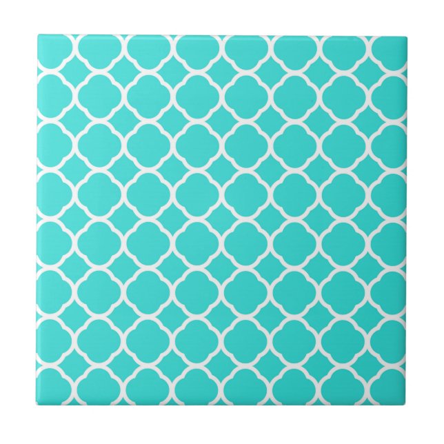 Ljus turkos och vit quatrefoil-mönster kakelplatta (Framsidan)