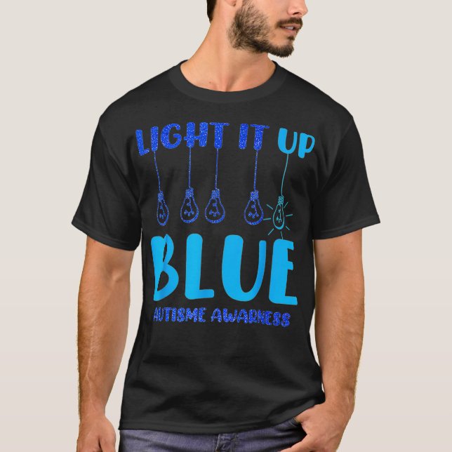 Ljus upp B Lue Autism Awareness Autistic Pu Zzl T Shirt (Framsida)