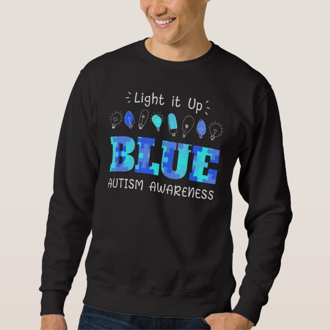 Ljus upp blå Autism Autism Awareness Autistic Lång Ärmad Tröja (Framsida)