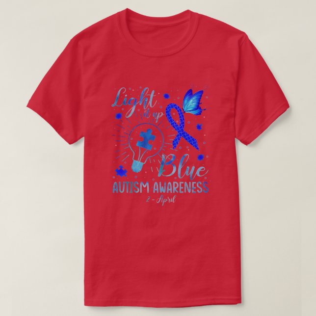 Ljus upp blå Autism Awareness Shirt Puzzle Paj T (Design framsida)