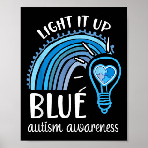 Ljus upp blå autism Medvetenhet Månad för regnbåge Poster
