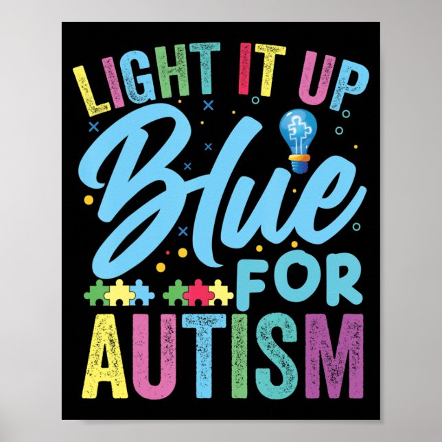Ljus upp blå autism - medvetenhet T-Shirt92 Poster (Framsidan)