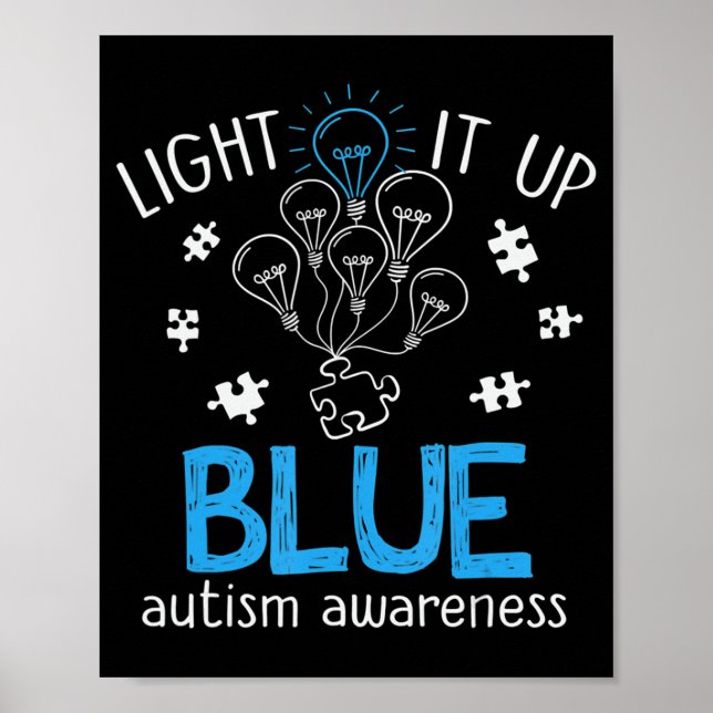Ljus upp blått autismmedvetande Autistic Puzzle Poster (Framsidan)