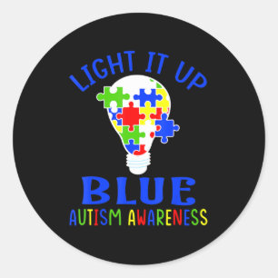 Ljus upp blått autismmedvetande Autistic Puzzle Runt Klistermärke