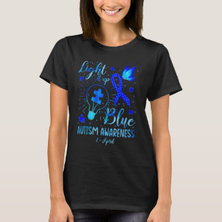 Ljus upp blått autismmedvetande Autistic Puzzle T Shirt
