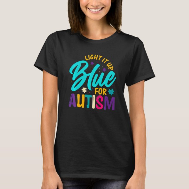Ljus upp blått för autism t shirt (Framsida)