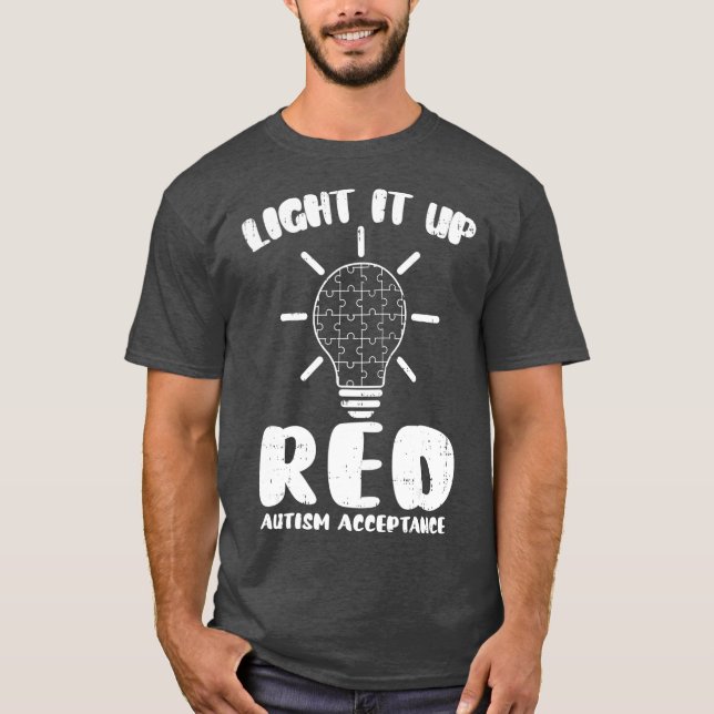 Ljus upp Red Redi stället Puzzle Biet Autism T Shirt (Framsida)