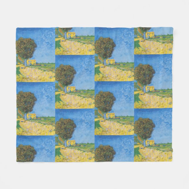 Ljus väg och gult hus av Van Gogh Fleecefilt (Framsidan (Horisontell))