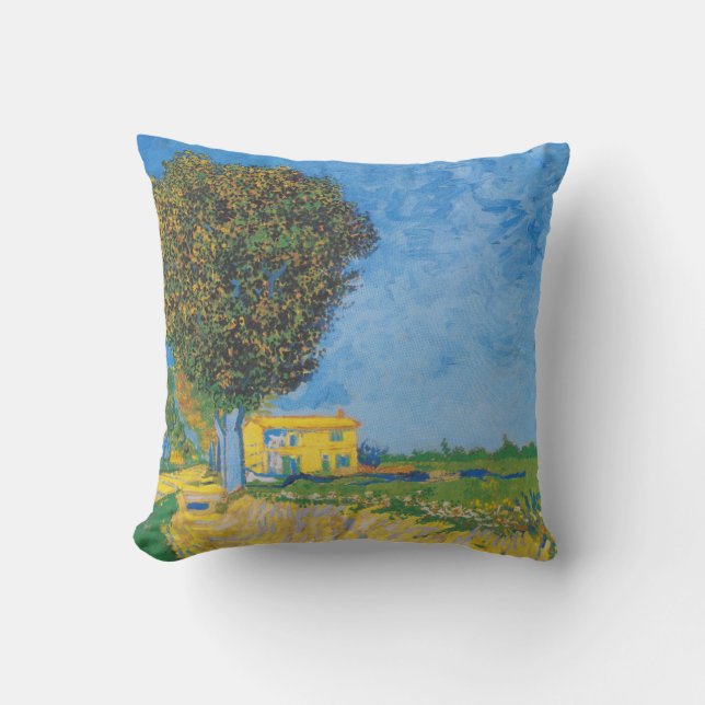 Ljus väg och gult hus av Van Gogh Kudde (Framsida)