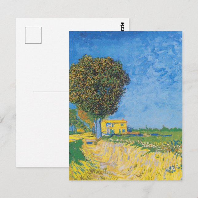 Ljus väg och gult hus av Van Gogh Vykort (Fram/baksida)