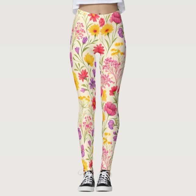 Ljus vår botanisk design leggings (Framsida)
