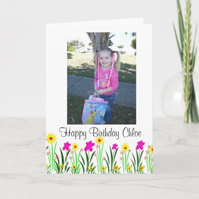 Ljus vårblommor anpassad Chloe födelsedagspresent Kort (Framsida)