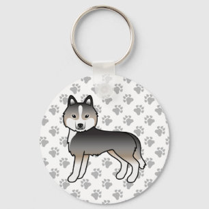 Ljus varggrå sibirisk husky serietecknad hund & ta nyckelring