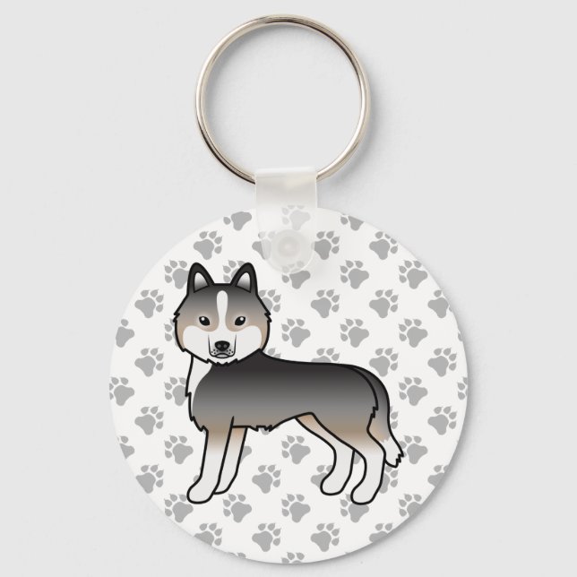 Ljus varggrå sibirisk husky serietecknad hund & ta nyckelring (Framsida)