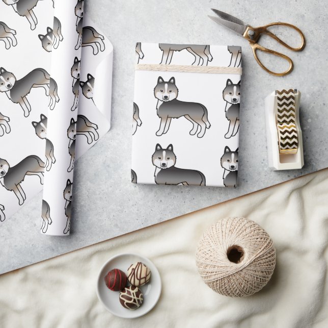 Ljus varggrå sibirisk husky Söt hundmönster Presentpapper (Hantverk)