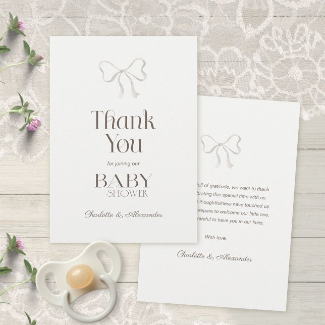 Ljus varm kräm vattenfärg båge baby shower tack kort (Light Warm Cream Watercolor Bow Baby Shower Thank You Card ©Susanne Sachers - Sunny Mind 🌞)