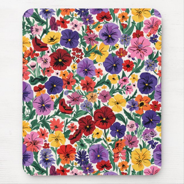 Ljus vårpensé Blommig trädgårdsmönster Musmatta (Framsidan)