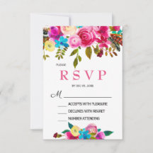 Ljus vårrosa akvarellblommig RSVP-kort