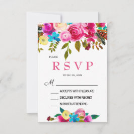 Ljus vårrosa akvarellblommig RSVP-kort OSA Kort