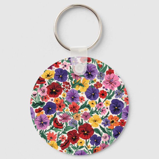 Ljus vårstonbräck blomsterträdgårdsmönster nyckelring (Framsida)