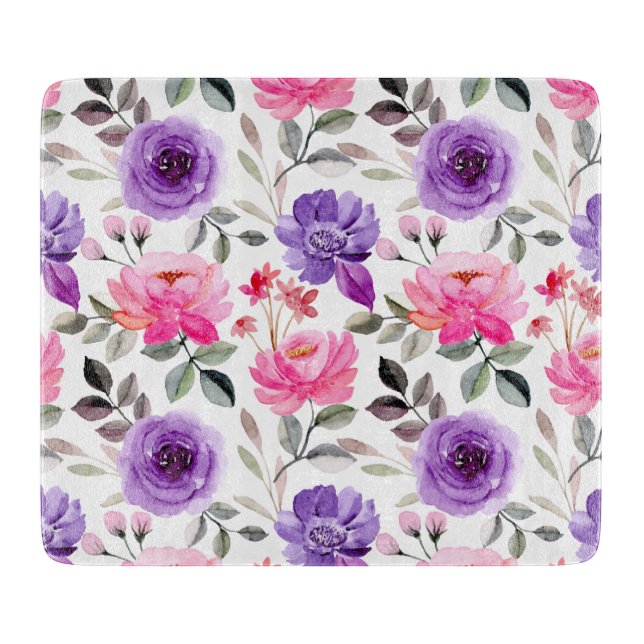 Ljus vattenfärg blommönster i rosa och lila (Framsidan)