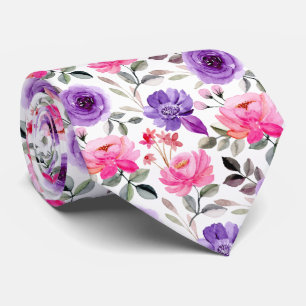 Ljus vattenfärg blommönster i rosa och lila slips