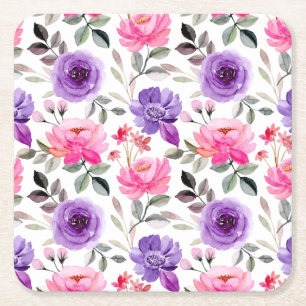 Ljus vattenfärg blommönster i rosa och lila underlägg papper kvadrat