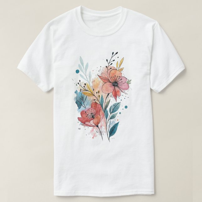 Ljus vattenfärgdesign med blommor t shirt (Design framsida)