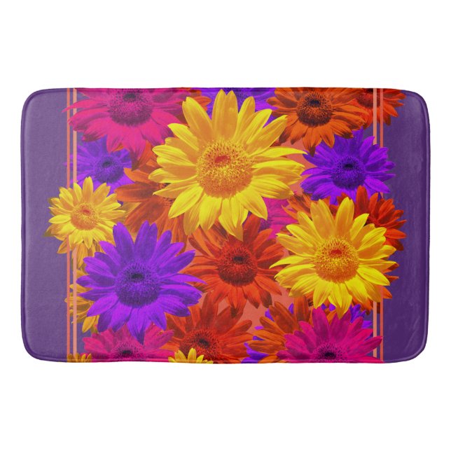 Ljus vibrant och färgstark solrosflickhippie badrumsmatta (Framsidan)