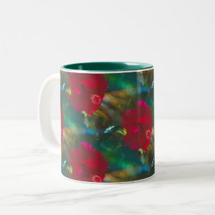 Ljus Vibrant Red Tropical Hibiscus två ton mugg