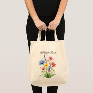 Ljus Vildblomma Vattenfärg-stil Livsmedelsbutik Tygkasse