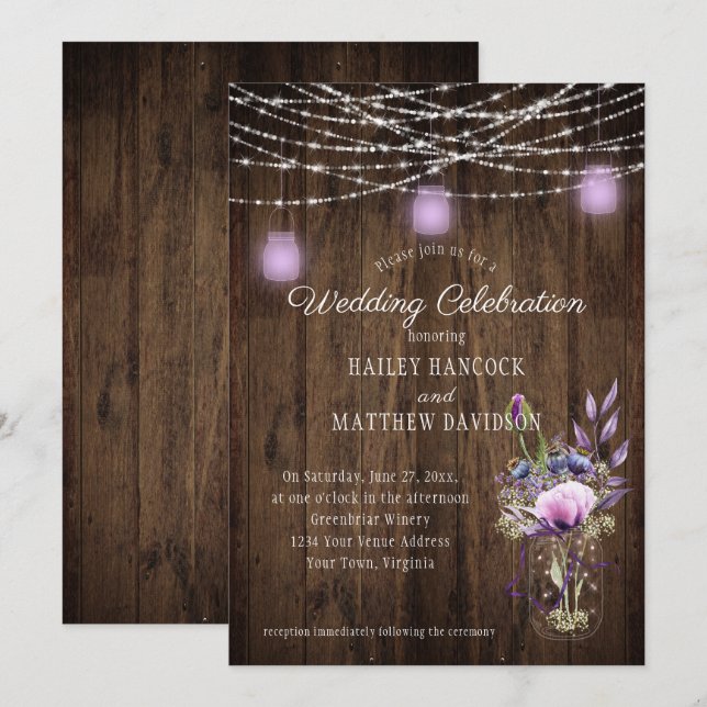 Ljus Violet Mason Burk Bröllop Inbjudningar (Fram/baksida)