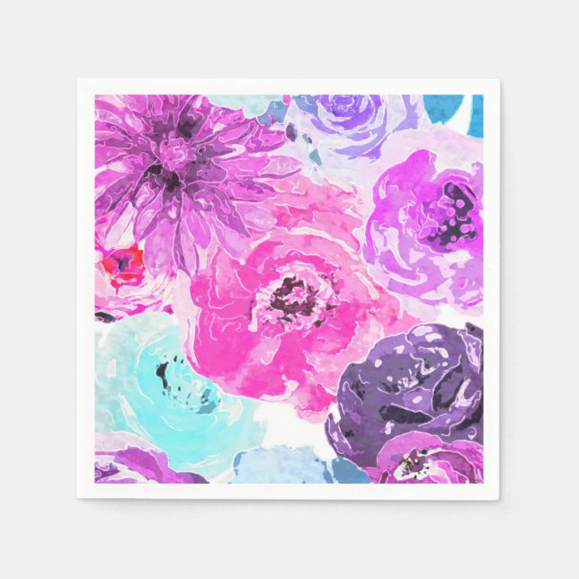 Ljus Violett Djärva Blommor Rosa Lila Chic Pappersservett (Framsidan)