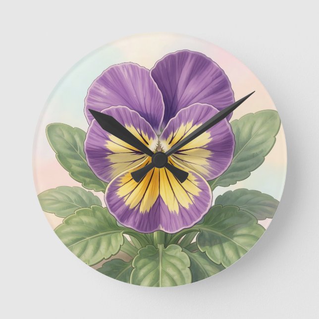 Ljus violett gul penséblomma botanisk  rund klocka (Framsida)