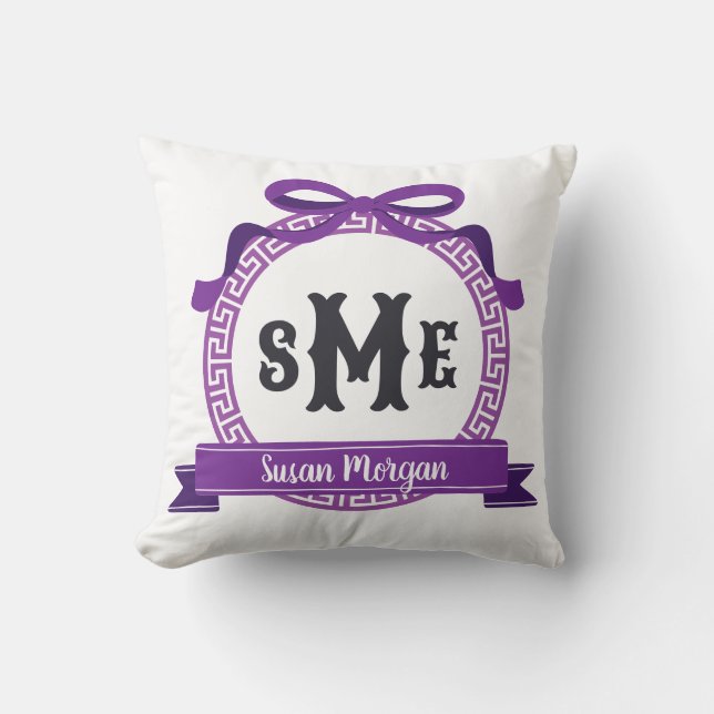 Ljus Violett Lila Grekisk Nyckel Båge Monogram Kudde (Framsida)
