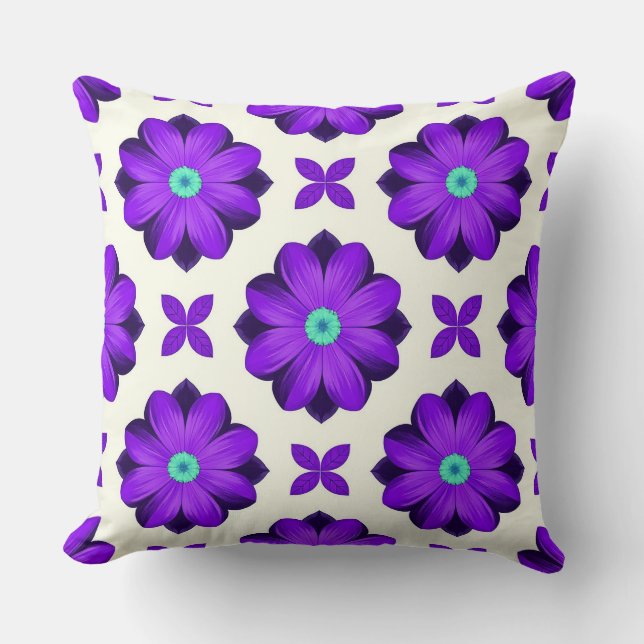 Ljus violetta blommor och bladmotiv kudde (Framsida)